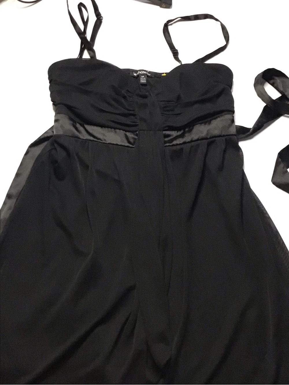 Black le Chateau stretchy Satin bow tie Trim Cocktail Dress size S/P - Picture 9 of 14